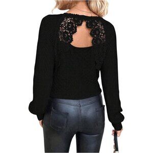 Women’s Knit Sweater Top Long Sleeve V Neck Cut Out Backless Dressy Casual